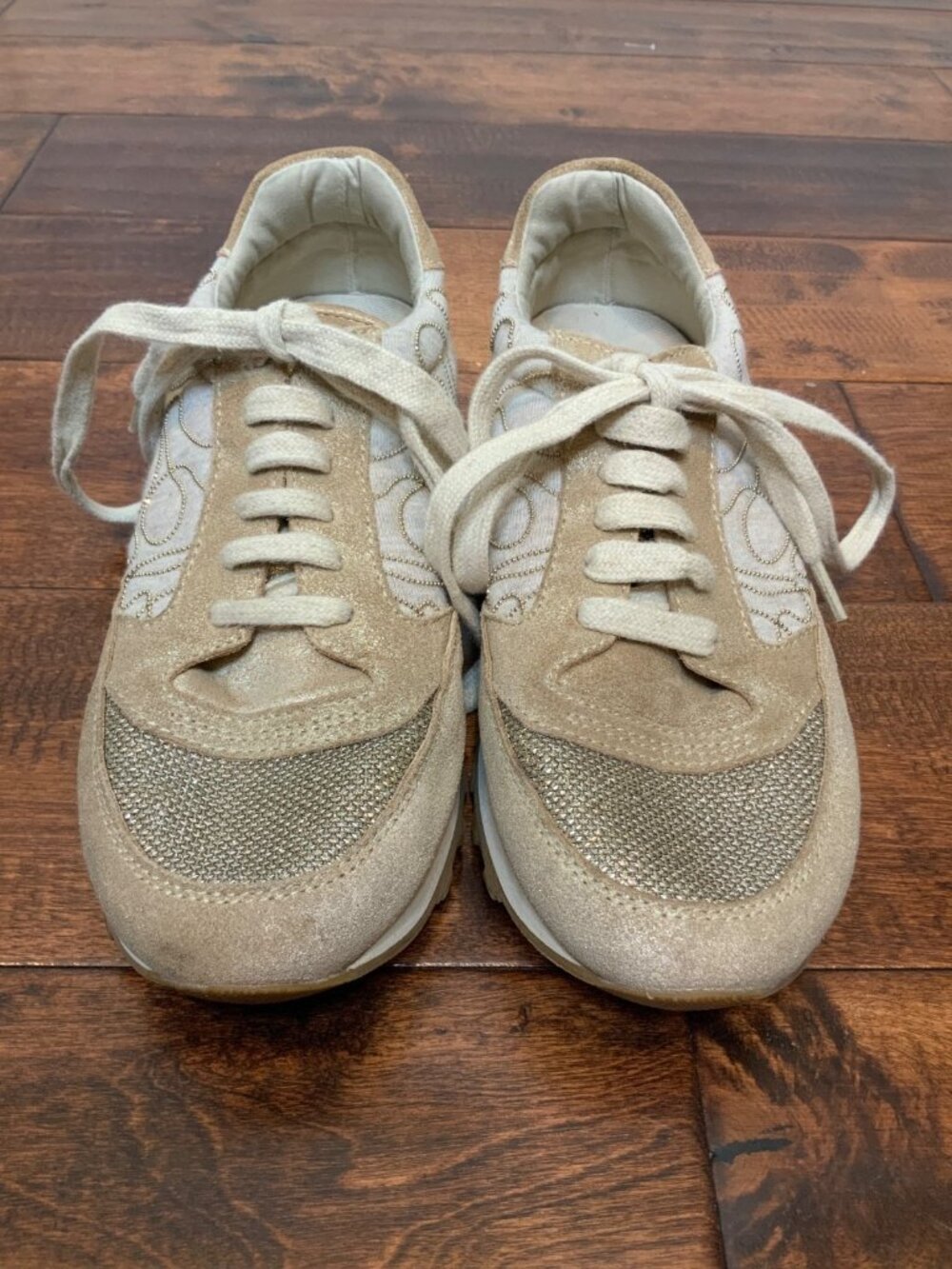 Brunello Cucinelli Gold Suede Metallic Sneakers, Size 7 | 37